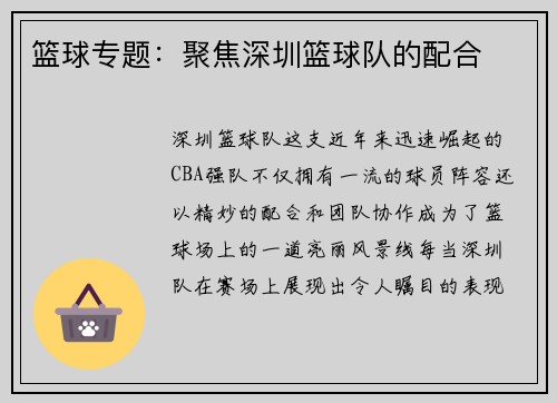 篮球专题：聚焦深圳篮球队的配合