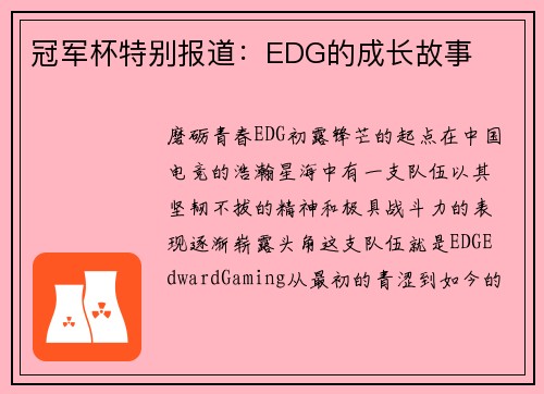冠军杯特别报道：EDG的成长故事