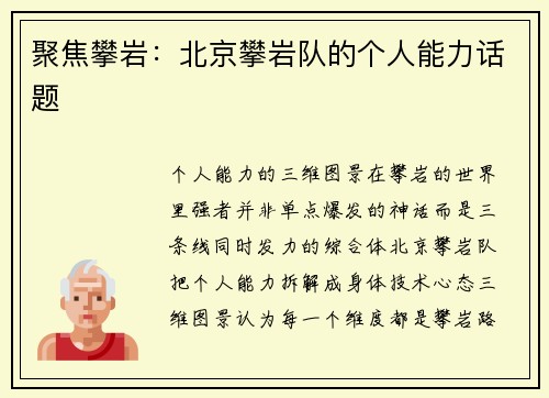 聚焦攀岩：北京攀岩队的个人能力话题